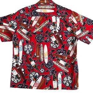 Vintage Kamehameha Surf Board Floral Print Short Sleeve Hawaiian Shirt Large